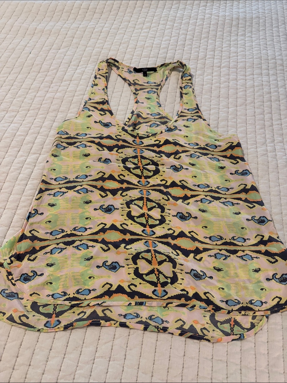 Toni 100% silk racer back tank with tribal pattern